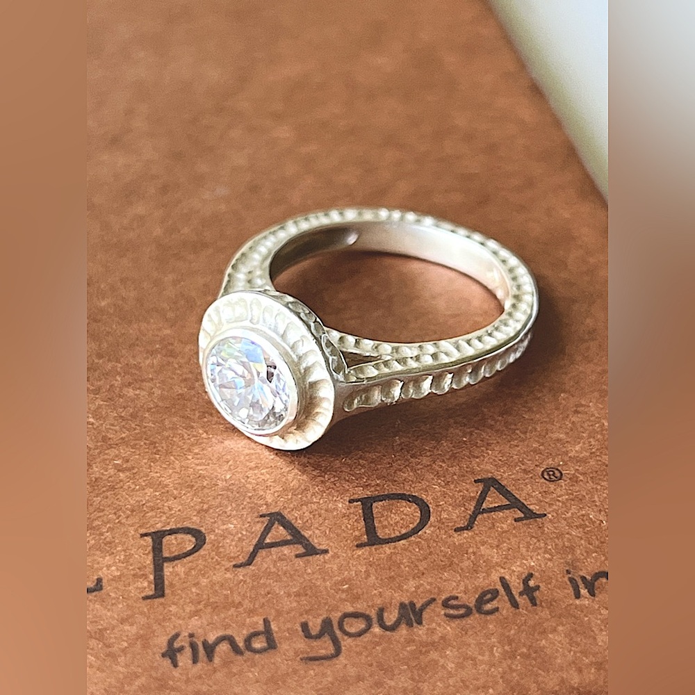 Vintage Ring Silpada THAI 925 Hand Hammered Clear Rock Crystal Quartz stone